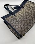 Coach Blue Leather And Canvas Print Reversible Shoulder Bag