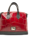 Dooney and Bourke Red Leather Croc Embossed Denison Satchel And Wallet