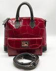 Dooney and Bourke Red Leather Croc Embossed Denison Satchel And Wallet