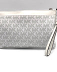 Michael Kors Leather Logo Jet Set Charm Optic White Top Zip Wristlet