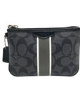 Coach Gray and Black Signature Coated Canvas Striped Corner Zip Wristlet