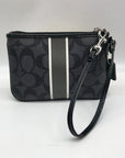 Coach Gray and Black Signature Coated Canvas Striped Corner Zip Wristlet