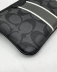 Coach Gray and Black Signature Coated Canvas Striped Corner Zip Wristlet