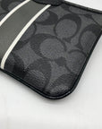 Coach Gray and Black Signature Coated Canvas Striped Corner Zip Wristlet