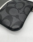 Coach Gray and Black Signature Coated Canvas Striped Corner Zip Wristlet
