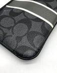 Coach Gray and Black Signature Coated Canvas Striped Corner Zip Wristlet