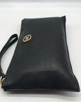 Michael Kors Black Pebbled Leather Fulton Large Writslet Clutch