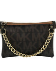 Michael Kors Brown Coated Canvas Monogram Chain Belt Bag