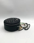 Badgley Mischka Black And Pearl Accent Faux Leather Circle Crossbody