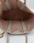 Michael Kors Vanilla & Soft Pink Signature Pebbled Leather Eva Large Stripped Tote Bag