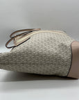 Michael Kors Vanilla & Soft Pink Signature Pebbled Leather Eva Large Stripped Tote Bag