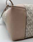 Michael Kors Vanilla & Soft Pink Signature Pebbled Leather Eva Large Stripped Tote Bag