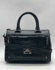 Milly Black Croc-Embossed Leather Satchel Bag