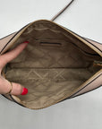 Michael Kors Vanilla And Pink Leather Signature Stripe Jet Set Crossbody