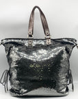 Coach Stone Gray Blue Poppy Sequin Spotlight Convertible Tote 13838