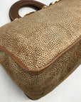 Borbonese Brown Suede Redwall Quail Print Satchel Bag