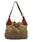 Adrienne Vittadini Beige & Coral Raffia Drawstring Shoulder Bag