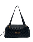 Versace Black Leather Tag Bowling Shoulder Bag