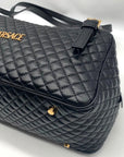 Versace Black Leather Tag Bowling Shoulder Bag