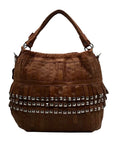 Ameri Leather Brown Studded Tutu Leather Shoulder Bag