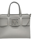 Armani Exchange White Faux Leather Susy Logo-Plaque Tote Bag