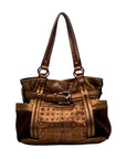 B. Makowsky Metallic Brown Glove Leather Columbia Studded Shopper Bag