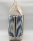 Aqua Blue & White Striped Cotton Canvas Tote Bag
