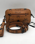 MCM Visetos Cognac Leather Aren Maxi Crossbody Wristlet - NWT