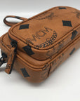 MCM Visetos Cognac Leather Aren Maxi Crossbody Wristlet - NWT