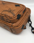 MCM Visetos Cognac Leather Aren Maxi Crossbody Wristlet - NWT