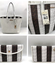 Michael Kors White & Brown Large Eliza East West Reversible Tote & Wallet