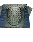 Brahmin Blue Leather Caroline Melbourne Embossed Satchel Bag