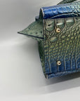 Brahmin Blue Leather Caroline Melbourne Embossed Satchel Bag