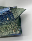 Brahmin Blue Leather Caroline Melbourne Embossed Satchel Bag