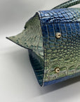Brahmin Blue Leather Caroline Melbourne Embossed Satchel Bag
