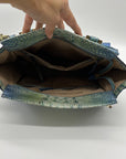 Brahmin Blue Leather Caroline Melbourne Embossed Satchel Bag