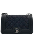 Badgley Mischka Black Beaded Quilted Diamond Faux Leather Crossbody