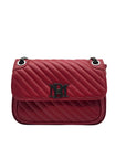 Badgley Mischka Deep Red Chevron-Quilted Faux Leather Shoulder Bag