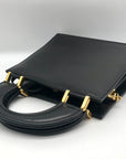 Hardy Amies Black Leather Top Handle Convertible Satchel