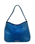 Brahmin Melbourne Blue Croc Embossed Leather Shoulder Bag