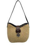 Brighton Beige/Brown Straw & Brown Leather Trim Shoulder Bag