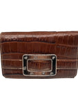 Brighton Brown Croc Embossed Leather Convertible Wallet With Buckle