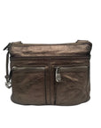 Brighton Metallic Silver Leather Messenger Crossbody Bag