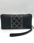Michael Kors Black Saffiano Leather Studded Zip Around Wristlet Wallet