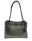Michael Kors Metallic Grey Leather Susan Quilted Shoulder Bag