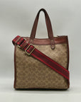 Coach Brown Coated Canvas & Horse And Carriage Print Tote Bag-C0776
