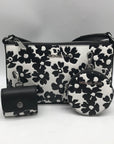 Michael Kors Black And White Leather Floral Print Crossbody Bag