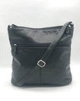 Jack Georges Voyager Black Pebbled Leather Zippered Crossbody Hobo Bag