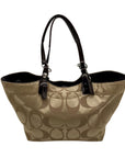 Coach Beige Monogram Print Fabric Tote Bag -F16175