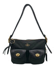 Coach Black Nylon Cargo Shoulder Bag With Interior Vintage Rose Print 3135